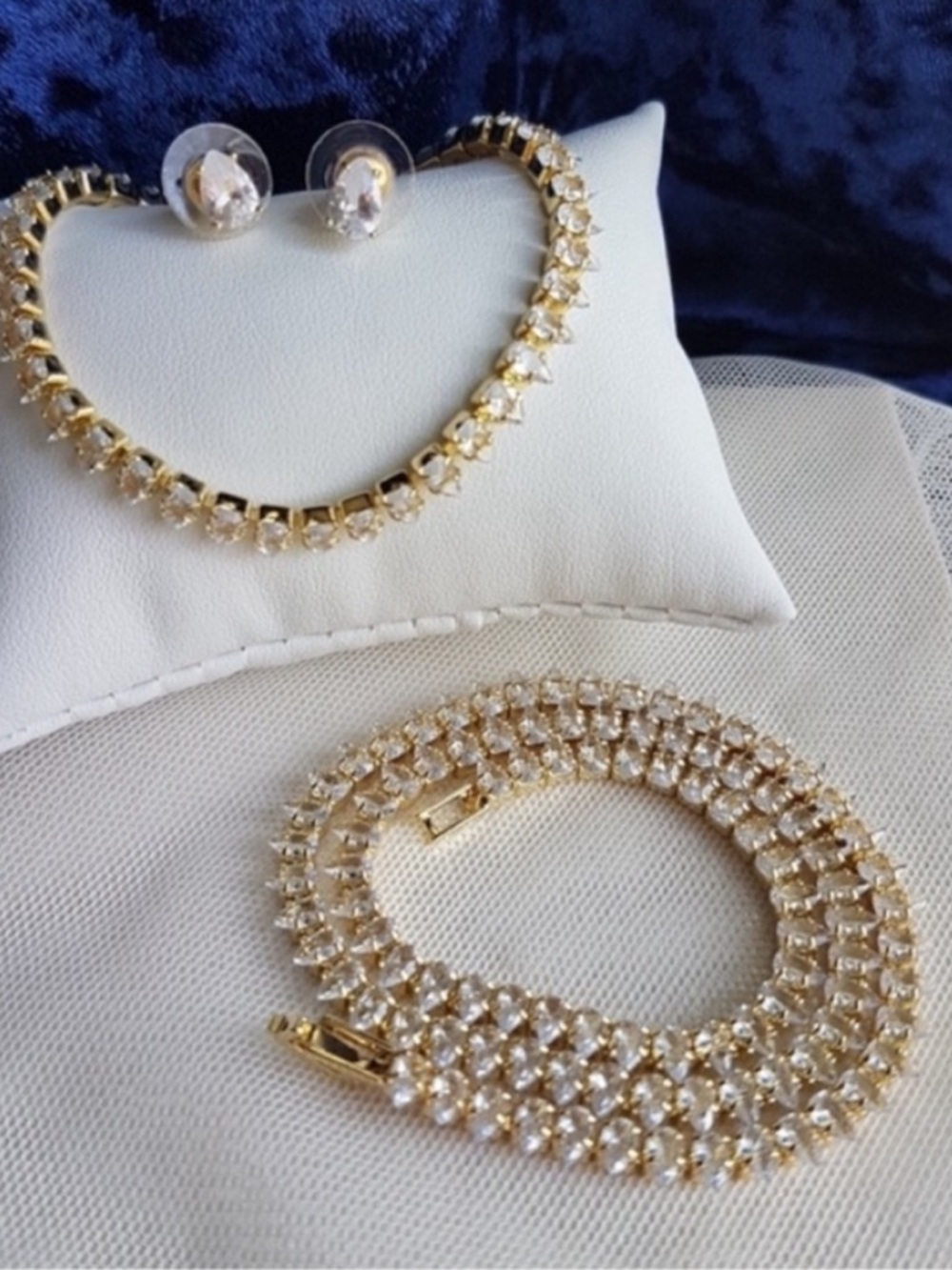 Swarovski Elements Yellow Gold Plated Teardrop Tennis Necklace NEW - Picture 5 of 16